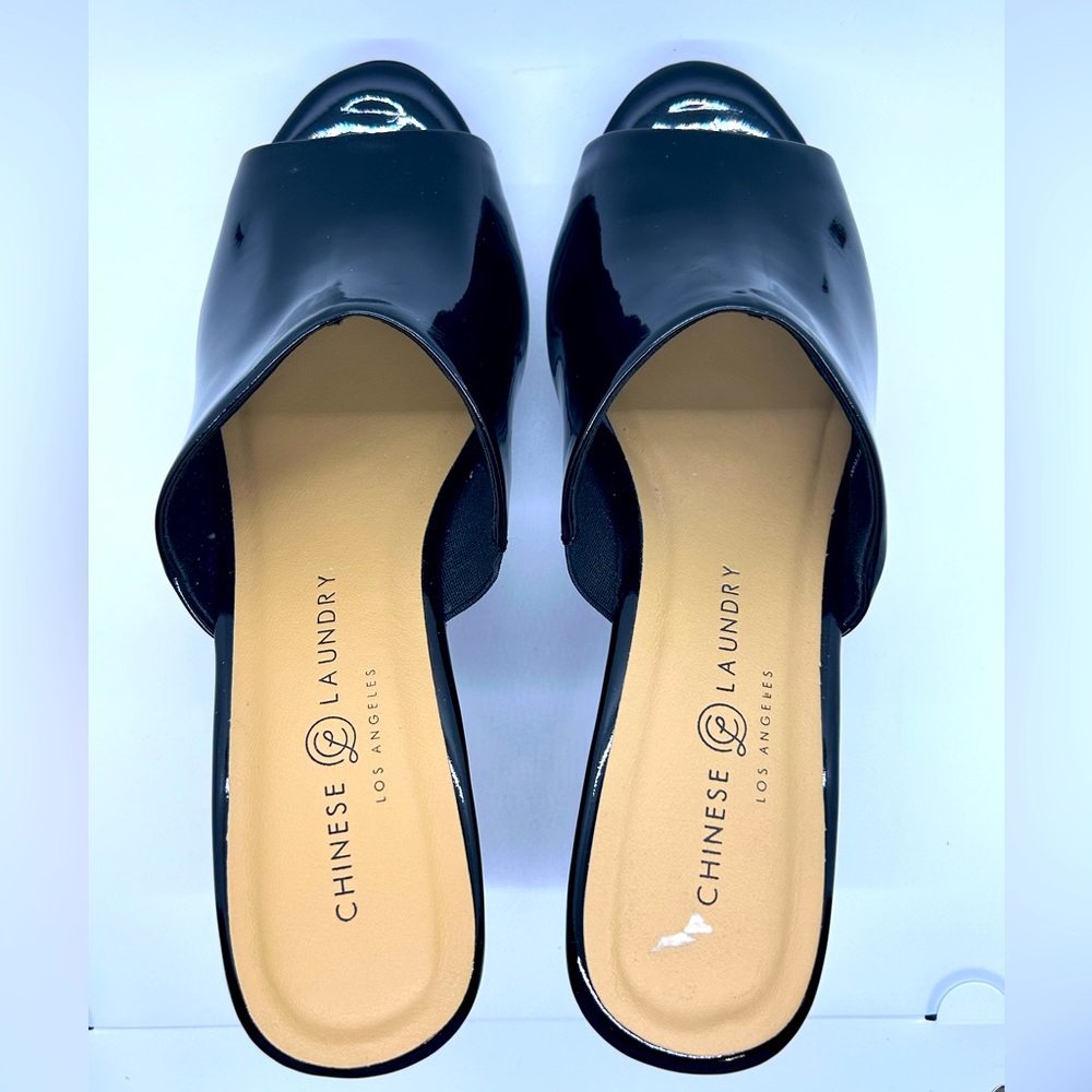 Black Patent Platform Sandals Size 9M